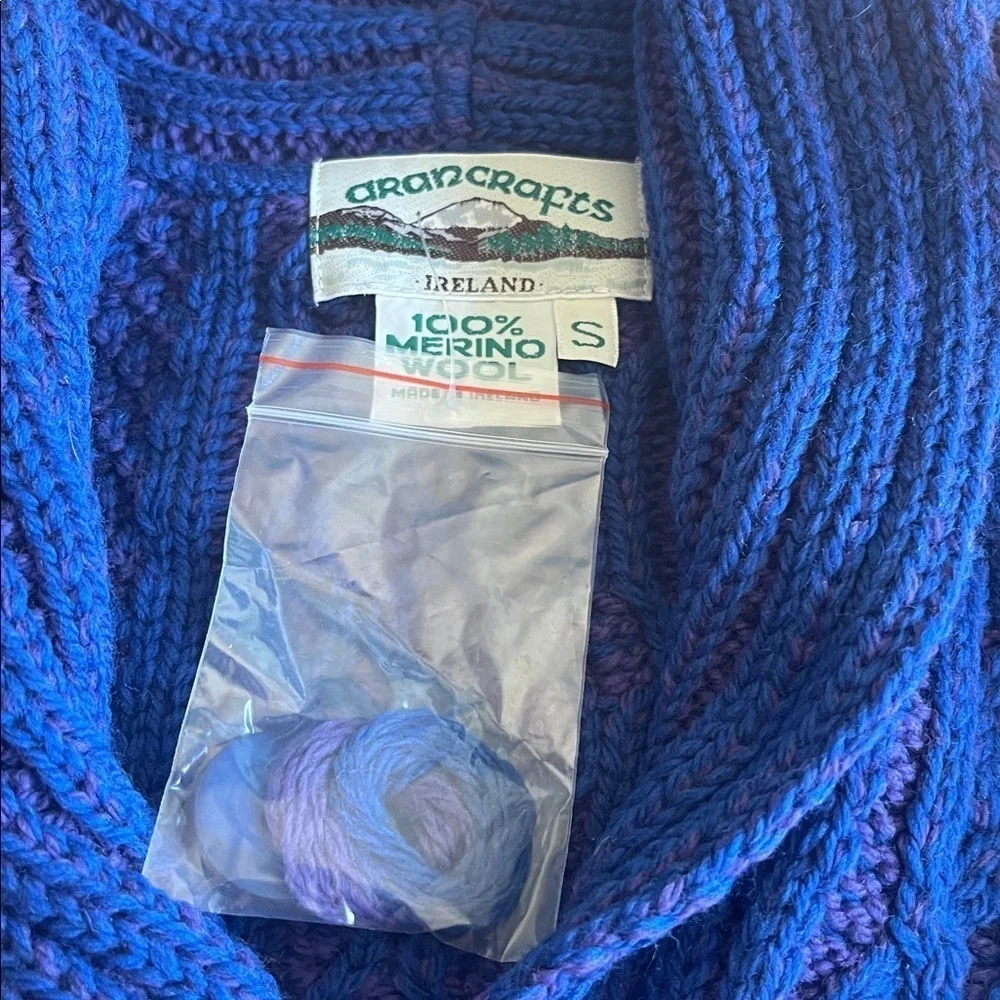 NWT Aran Crafts Purple and Blue 100% Merino Wool Sweater SZ Small